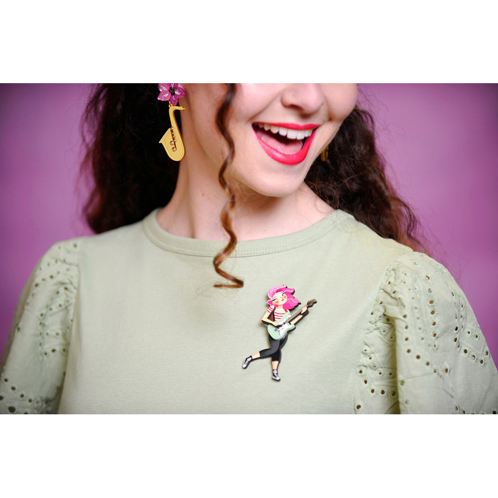 Girl playing the electric bass Brooch by Laliblue 3