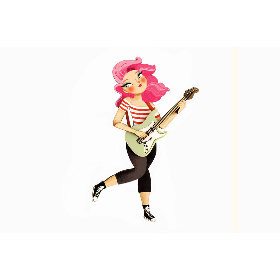 Girl playing the electric bass Brooch by Laliblue 