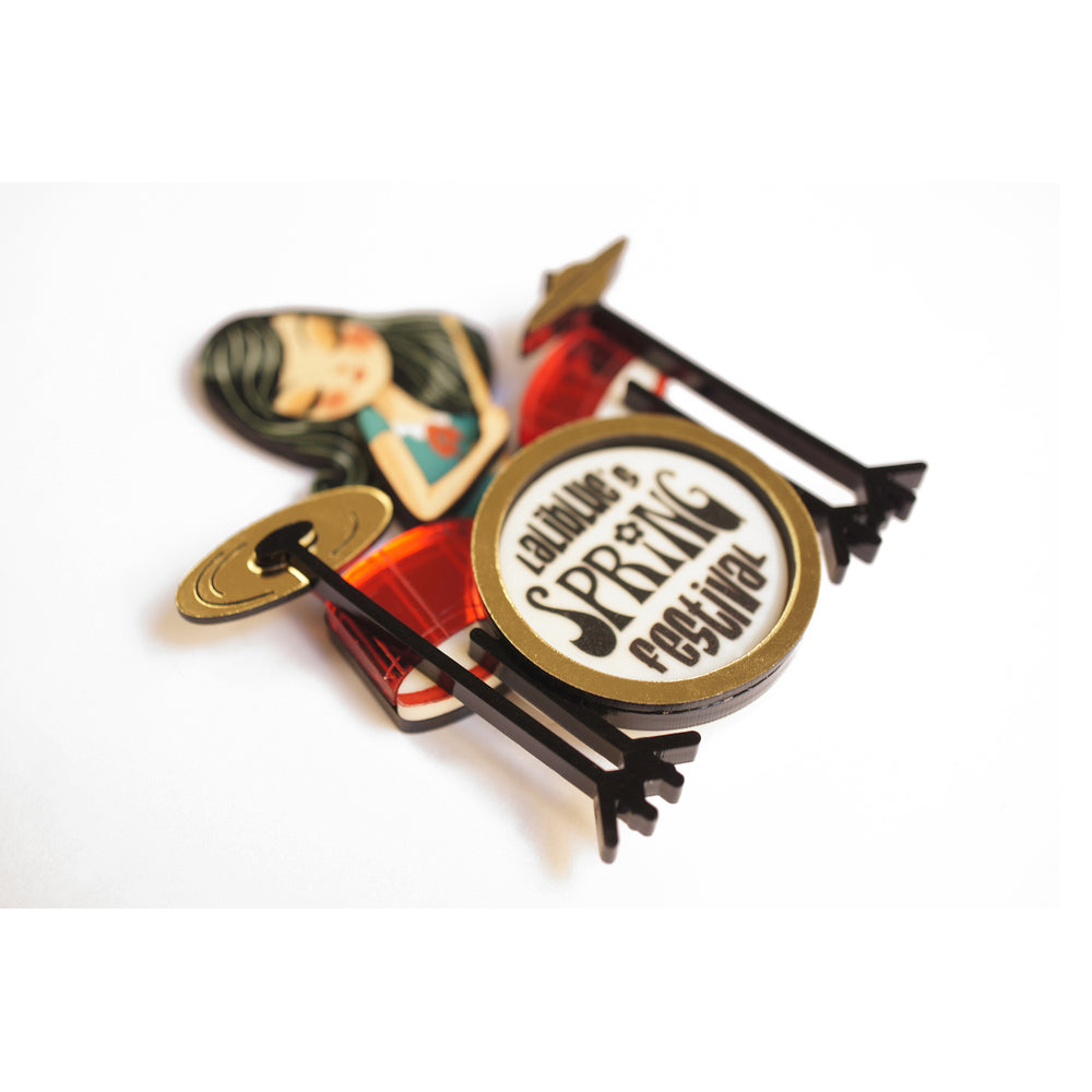Girl playing drums brooch by Laliblue 1