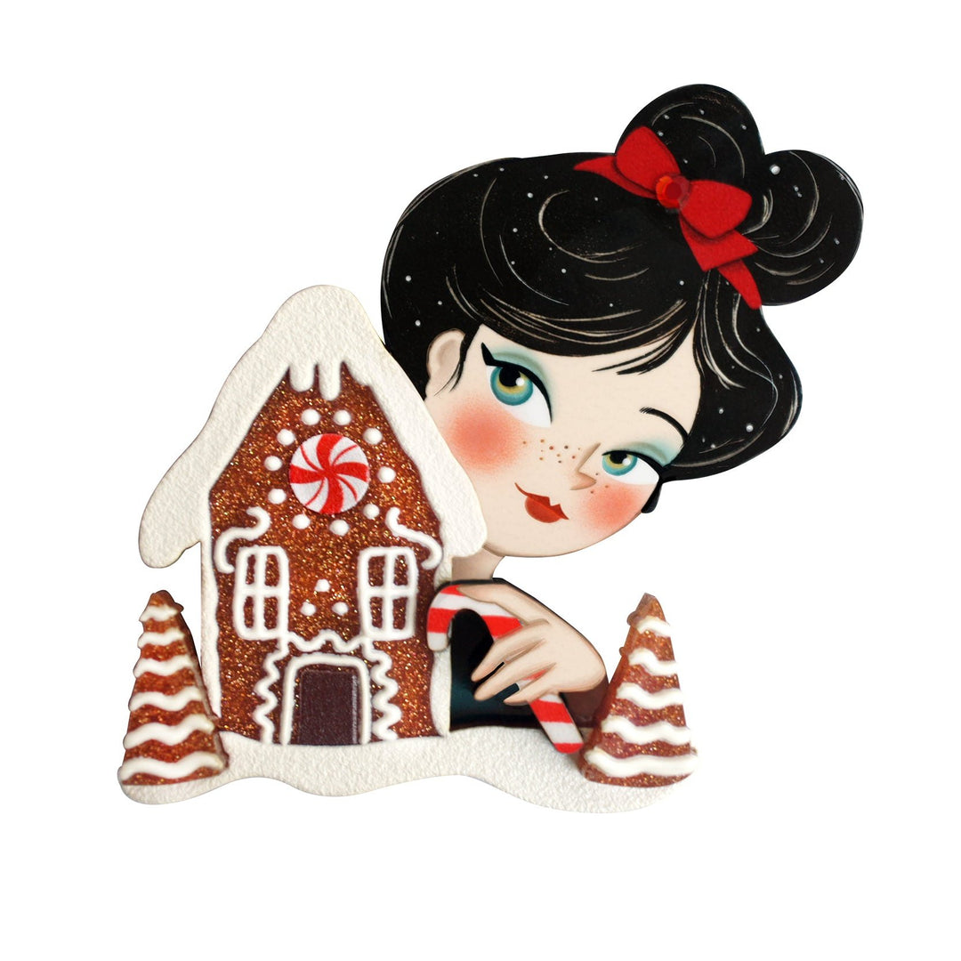 Girl w/ Gingerbread House Brooch by Laliblue