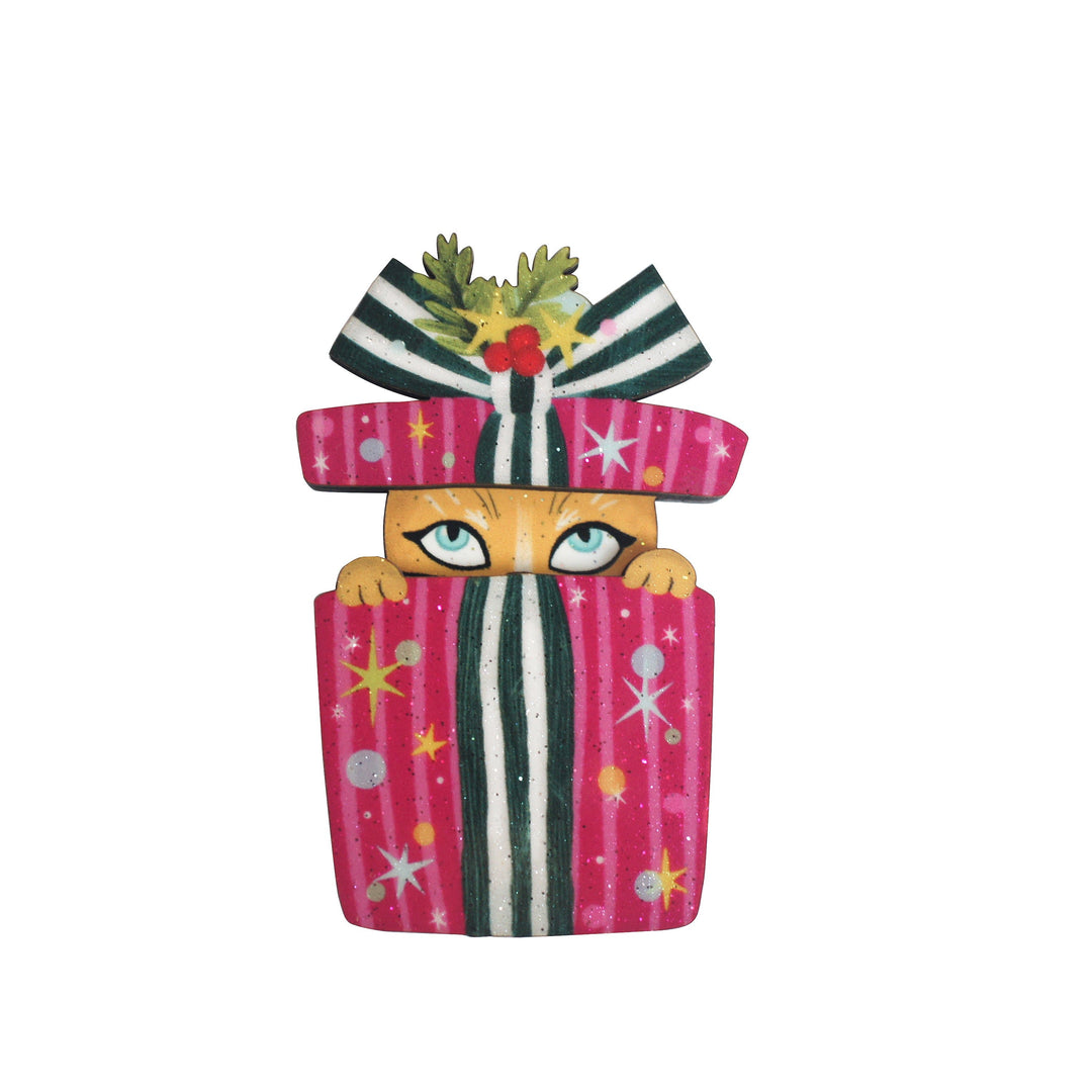 Christmas Cat in Box Brooch by Laliblue