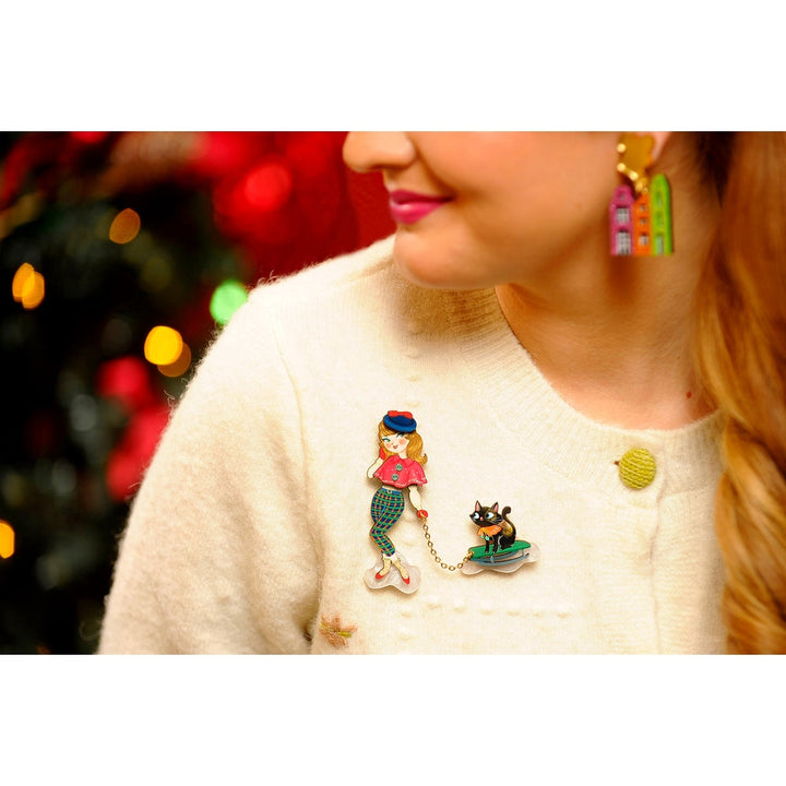 Brooch for Girl with Cat on Sled by Laliblue 1
