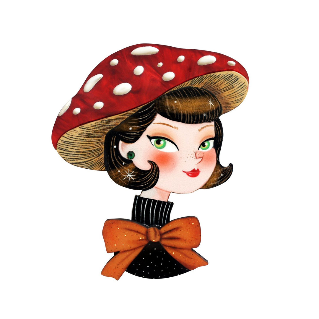 Girl w/ Mushroom Hat Brooch by Laliblue