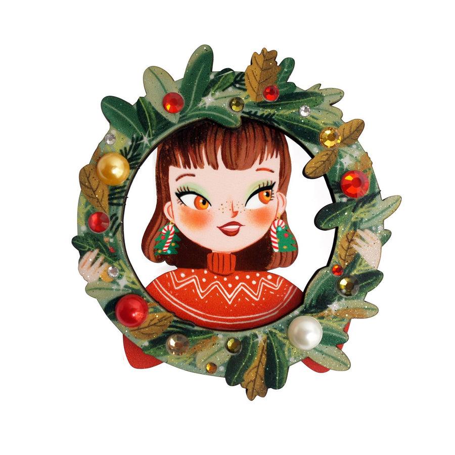 laliblue christmas girl wreath brooch