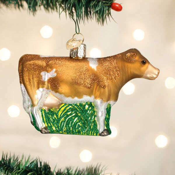 Old World Christmas Brown Dairy Cow Blown Glass Ornament