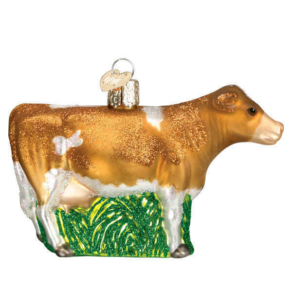 Old World Christmas Brown Dairy Cow Blown Glass Ornament