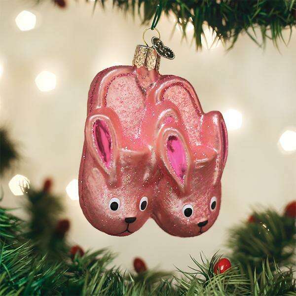 Old World Christmas Bunny Slippers Blown Glass Ornament