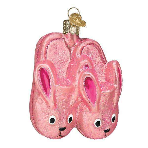 Old World Christmas Bunny Slippers Blown Glass Ornament