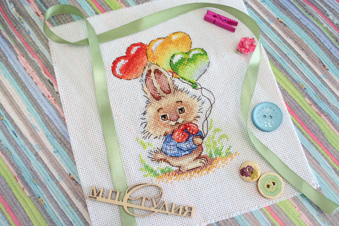 Bunny with Balloons SM-556 Counted Cross Stitch Kit