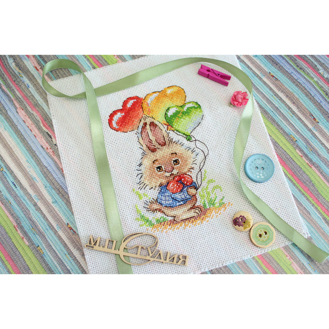 Bunny with Balloons SM-556 Counted Cross Stitch Kit