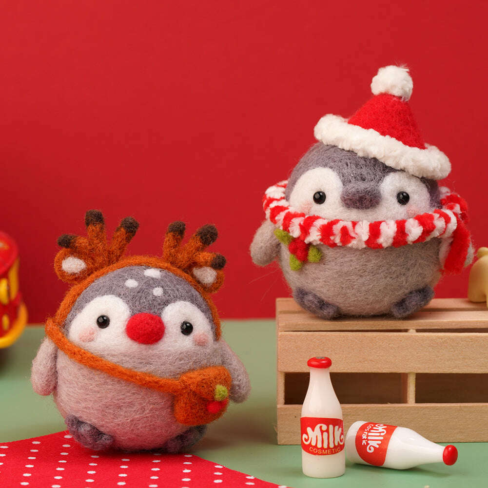 Business Penguin Needle Felting Kit. Wizardi DIY Wool Craft Kit F07N8-W111