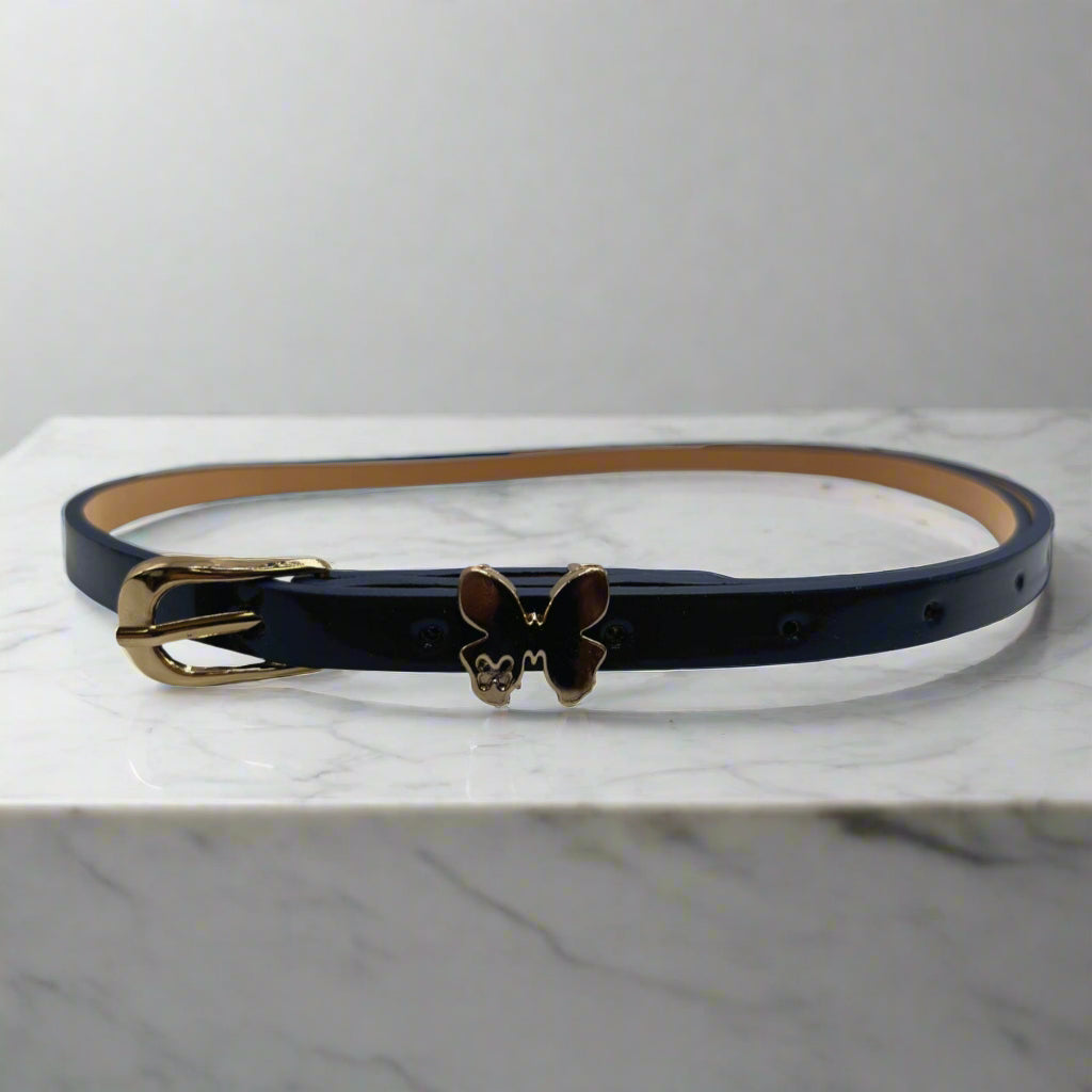 Vegan Leather Belt with Butterfly Accents