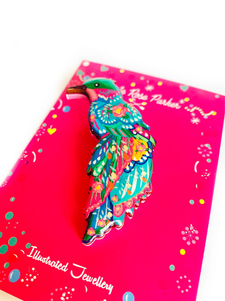 Beautiful Illustrated Bird Brooch by Rosie Rose Parker