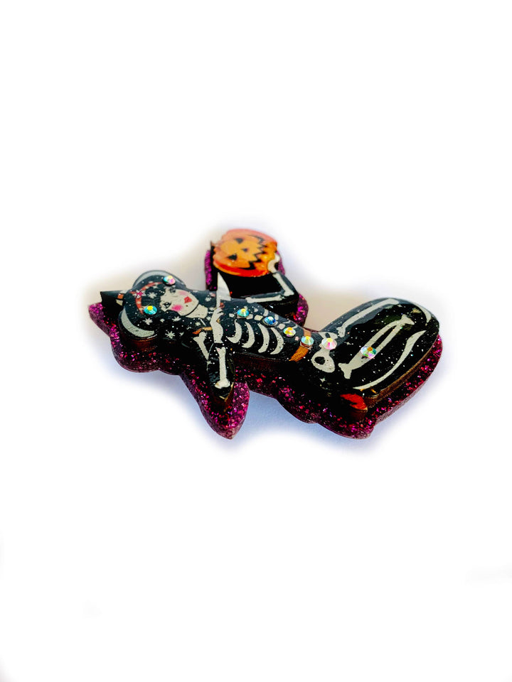 Pumpkin Carving Witch Brooch by Rosie Rose Parker