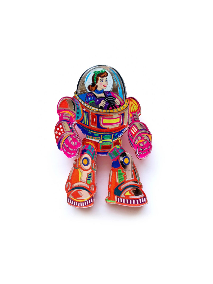 Space Girl Mech Suit Brooch by Rosie Rose Parker
