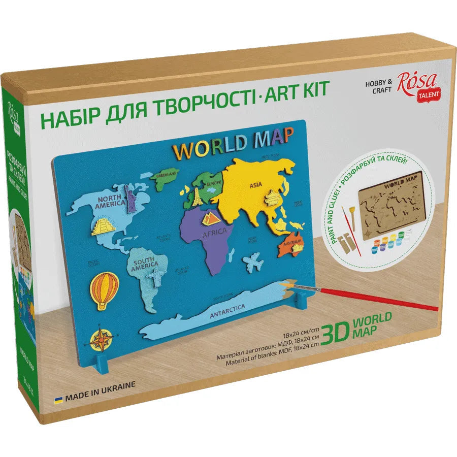 Rosa Talent World Map 3D Paint Set, MDF, 9.65*7.28 inches