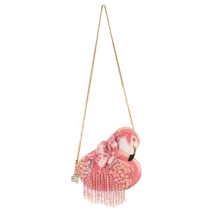 A Leg to Stand On Pink Flamingo Beaded Crossbody Handbag