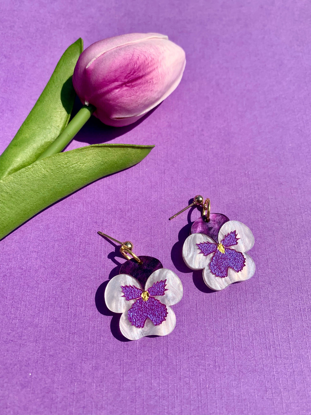 Mini Pansies Acrylic Earrings