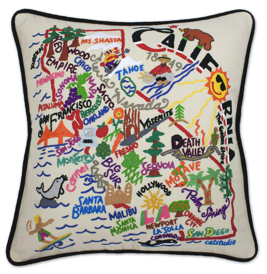 California Hand-Embroidered Pillow - Quirks!