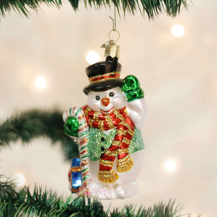 Old World Christmas Candy Cane Snowman Blown Glass Ornament
