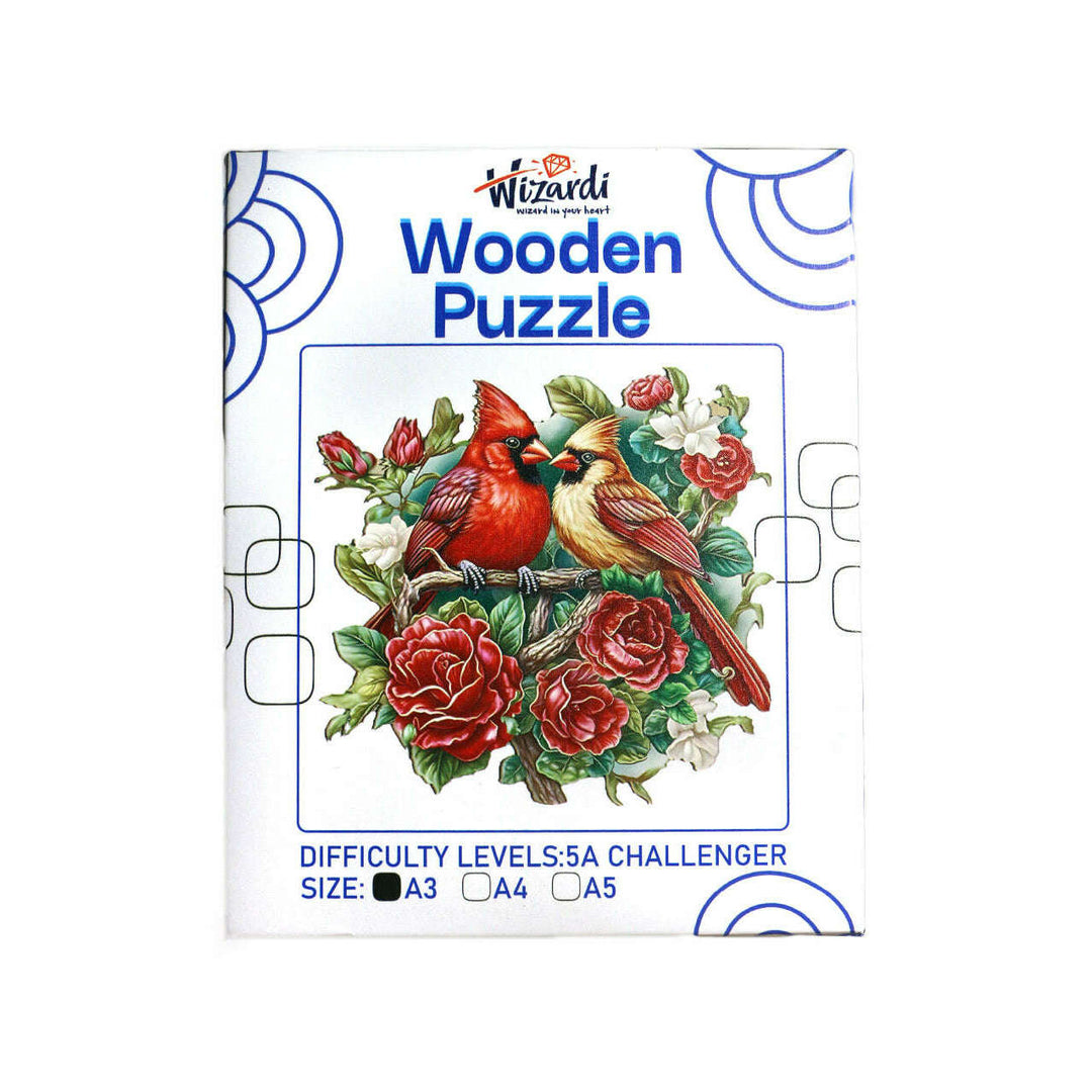 Cardinal and Roses - Jigsaw Wooden Puzzle by Wizardi F07N9-35