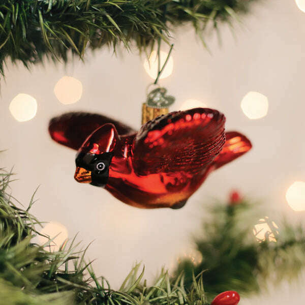 Old World Christmas Cardinal in Flight Blown Glass Ornament