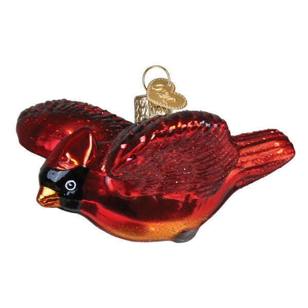 Old World Christmas Cardinal in Flight Blown Glass Ornament