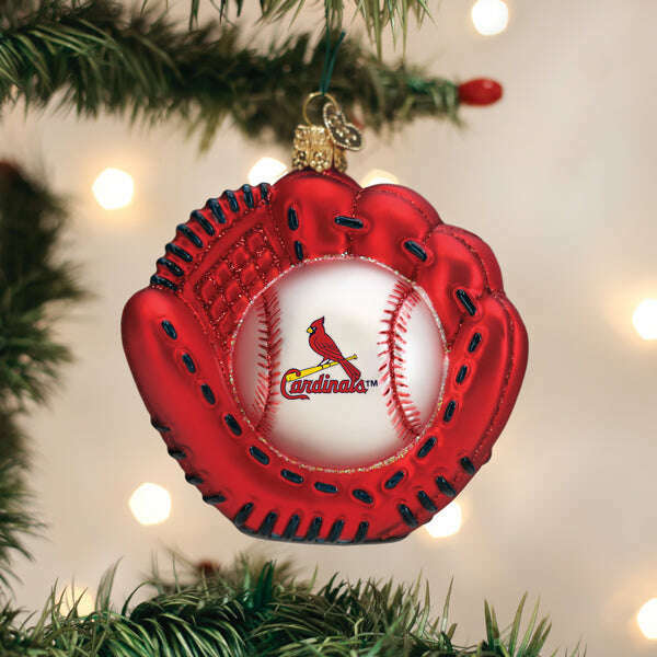 Old World Christmas Cardinals Baseball Mitt Blown Glass Ornament