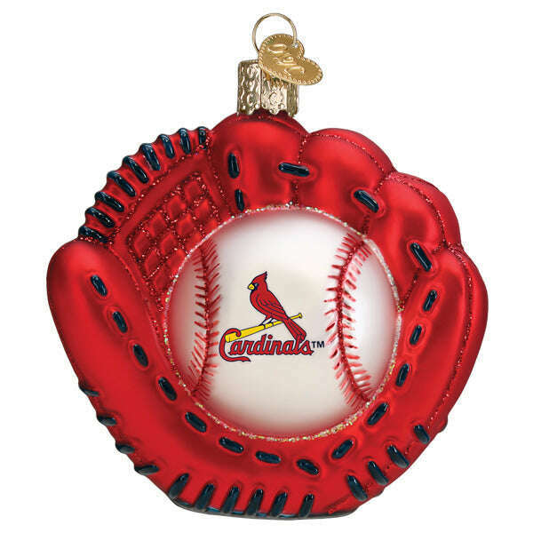 Old World Christmas Cardinals Baseball Mitt Blown Glass Ornament