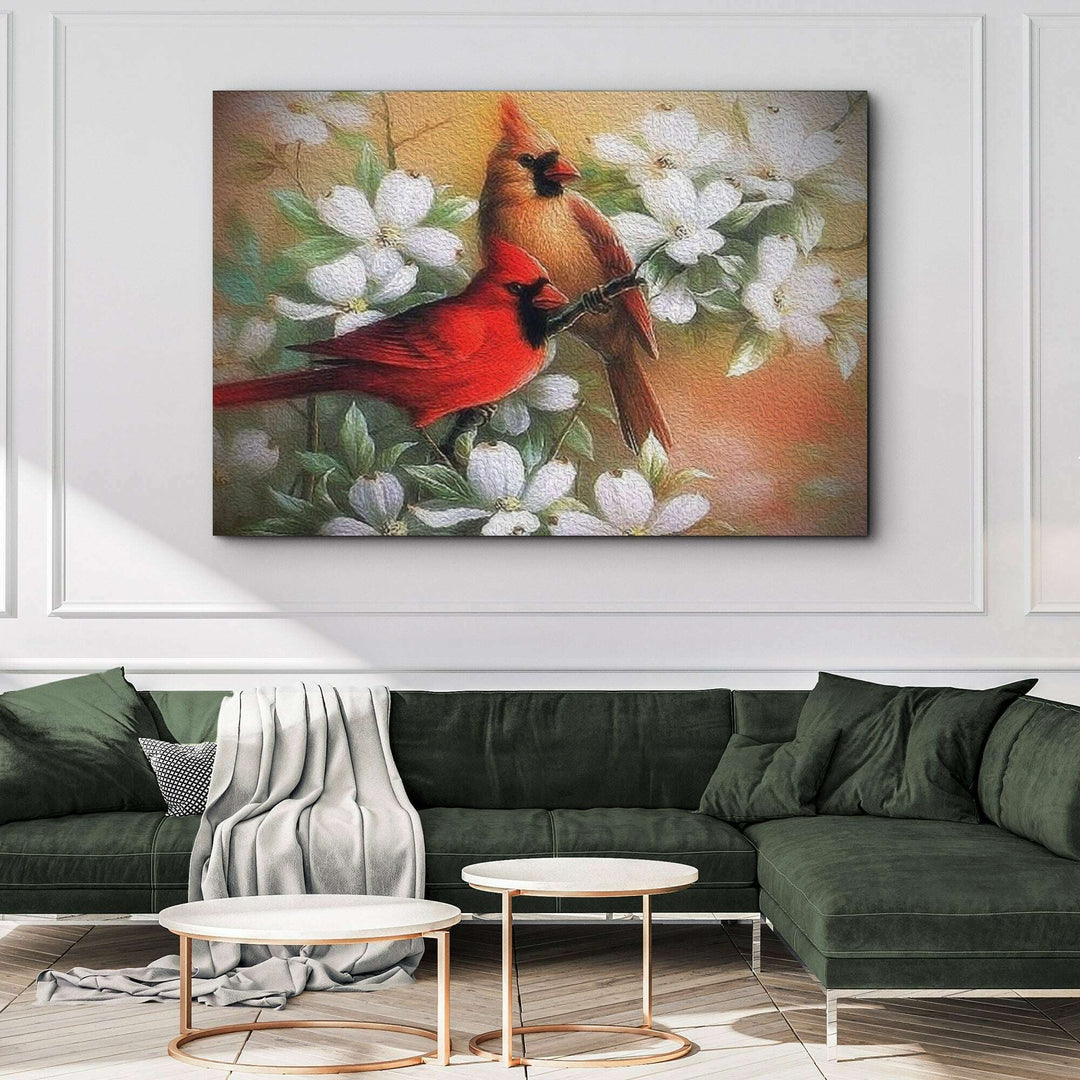 Cardinals on Dogwood Painting Canvas Wall Art