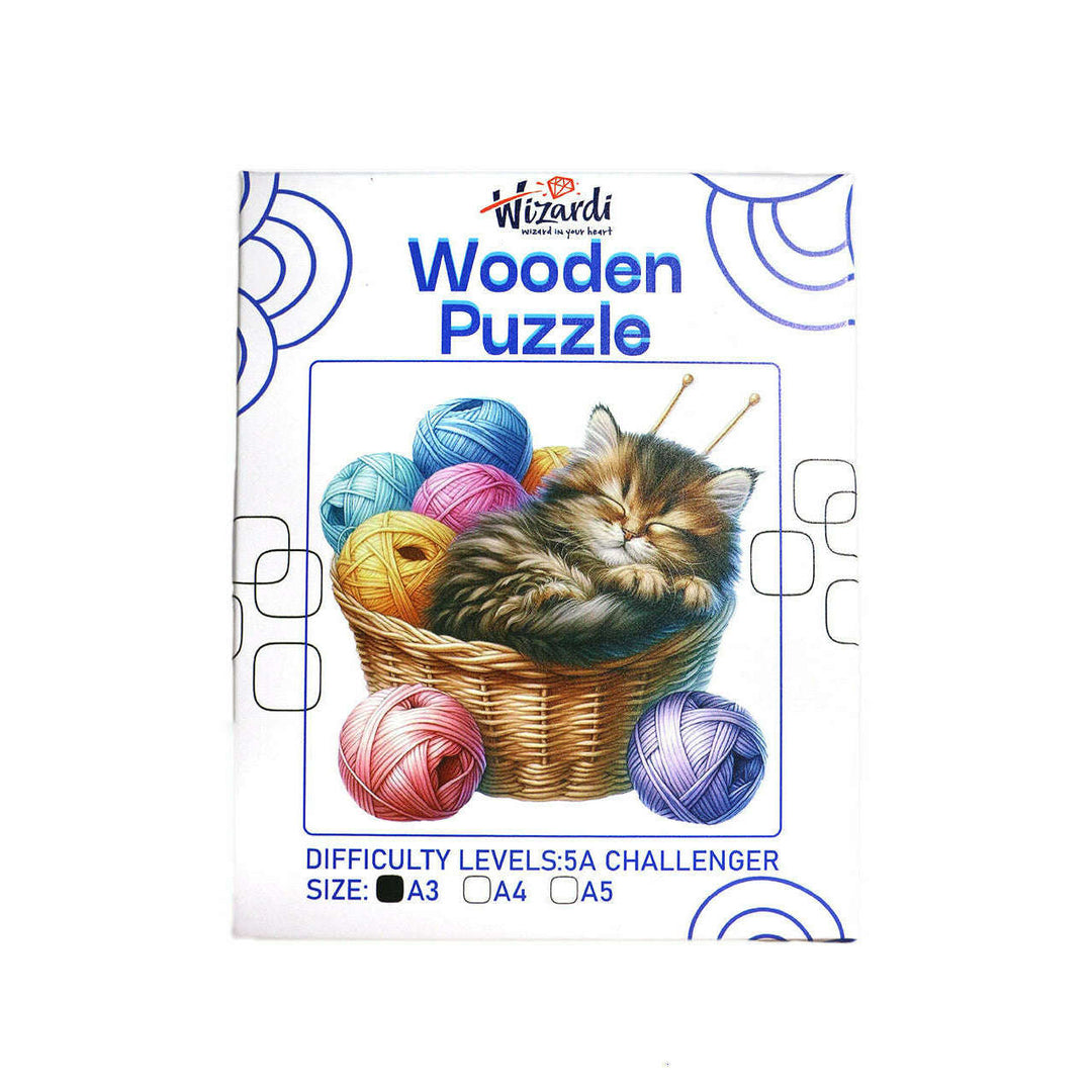 Cat in a Basket - Jigsaw Wooden Puzzle by Wizardi F07N9-36