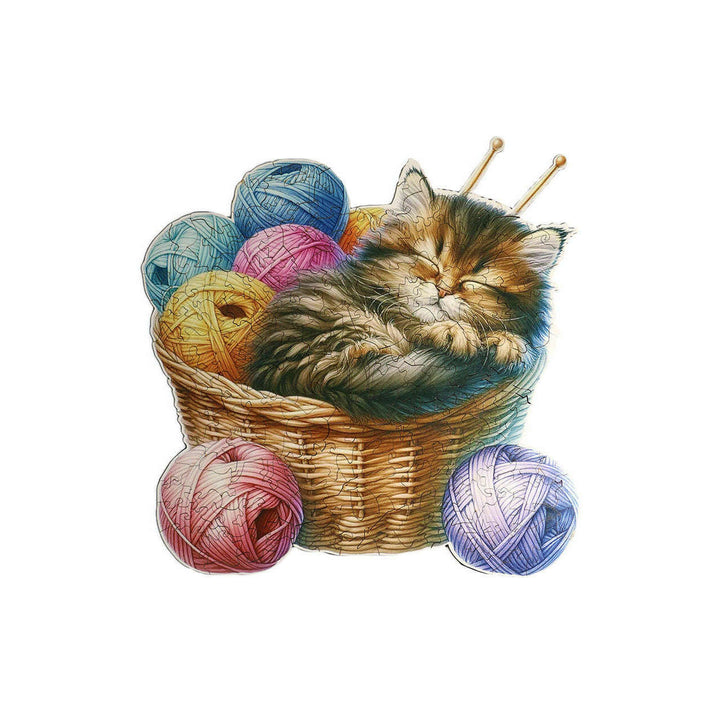 Cat in a Basket - Jigsaw Wooden Puzzle by Wizardi F07N9-36