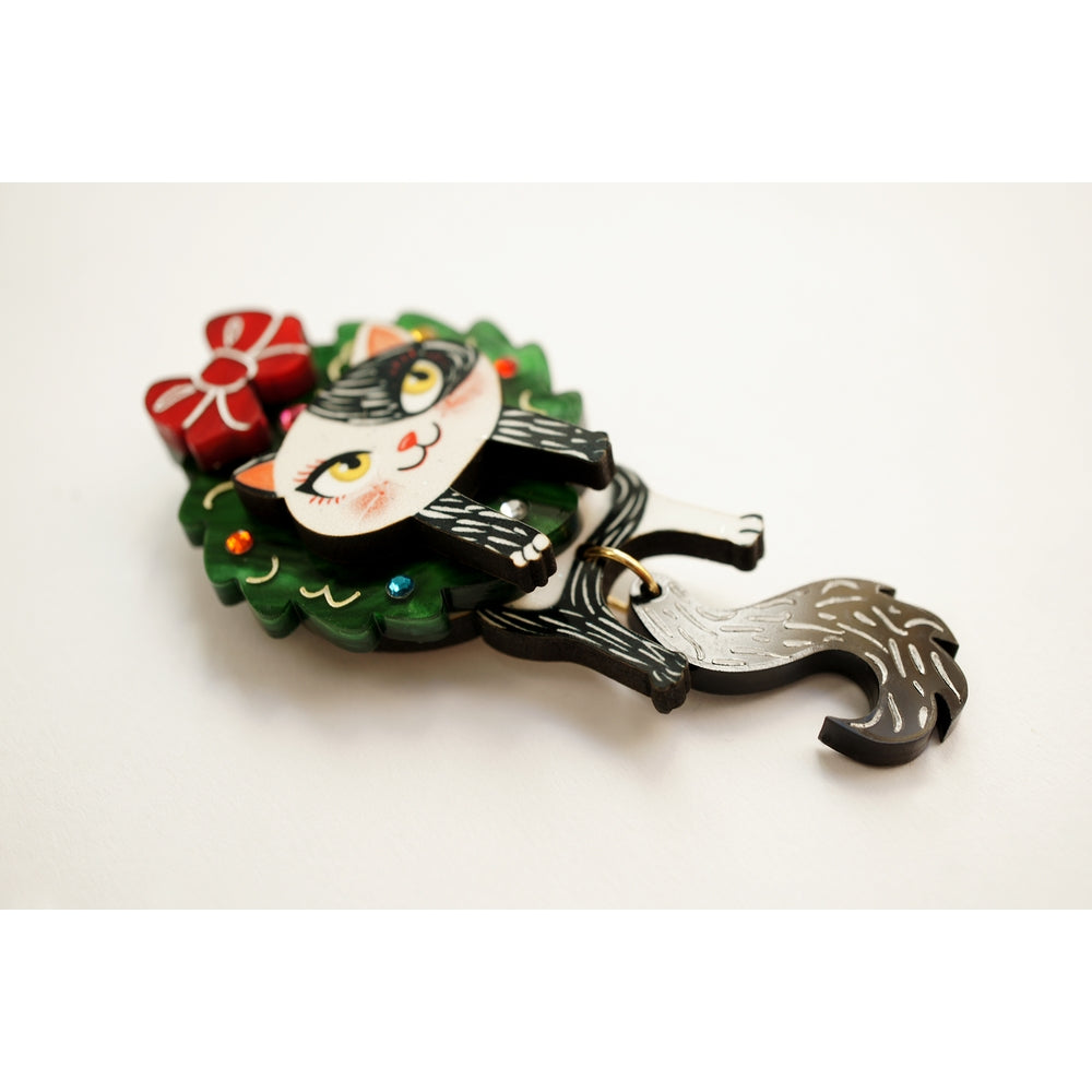 Cat in A Christmas Wreath Button Cover by Laliblue 2