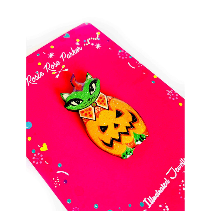Cat in a Pumpkin Costume Pin by Rosie Rose Parker