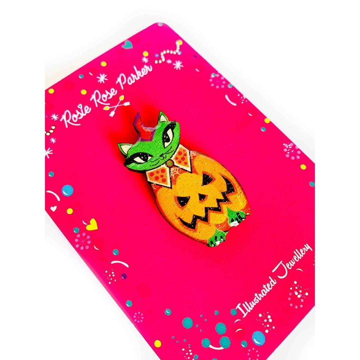 Cat in a Pumpkin Costume Pin by Rosie Rose Parker