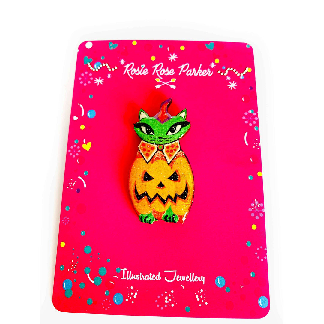 Cat in a Pumpkin Costume Pin by Rosie Rose Parker