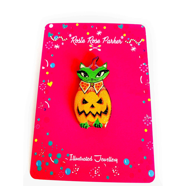 Cat in a Pumpkin Costume Pin by Rosie Rose Parker