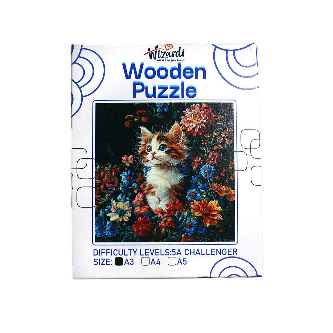 Cat in Flowers - Jigsaw Wooden Puzzle by Wizardi F07N9-16