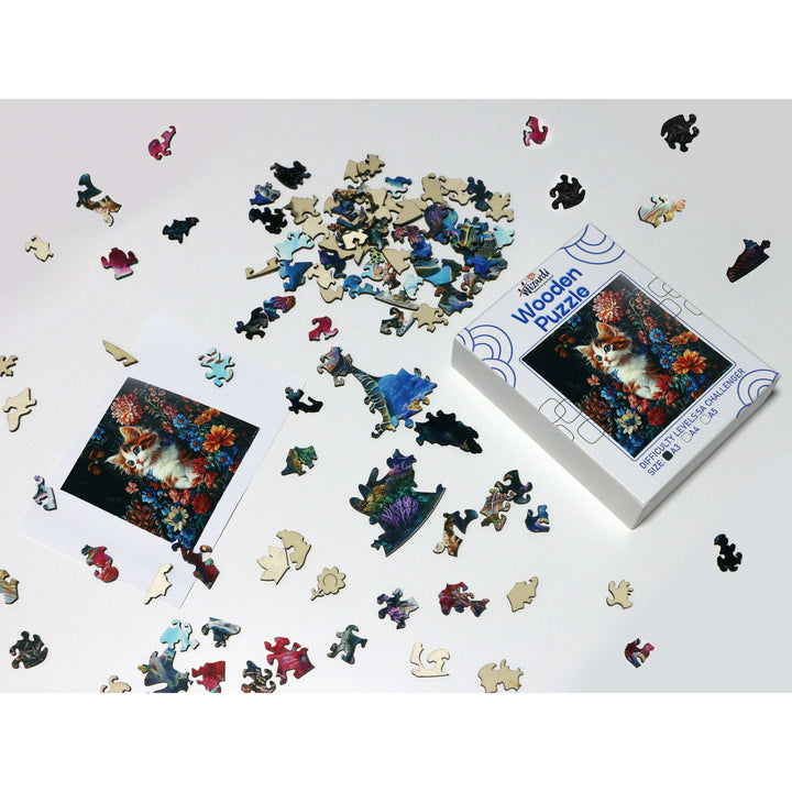 Cat in Flowers - Jigsaw Wooden Puzzle by Wizardi F07N9-16