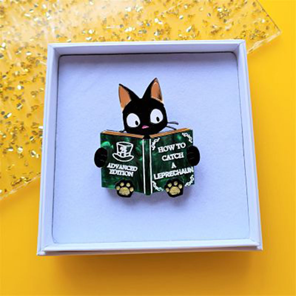Catch A Leprechaun Book Cat Brooch by Cherryloco Jewellery 3