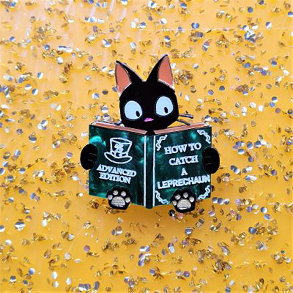 Catch A Leprechaun Book Cat Brooch by Cherryloco Jewellery 2