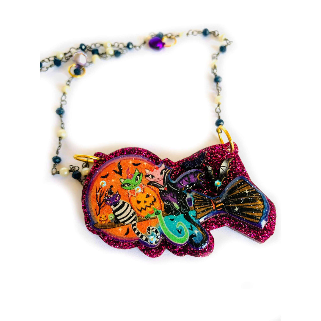 Cats on a Broom Necklace by Rosie Rose Parker