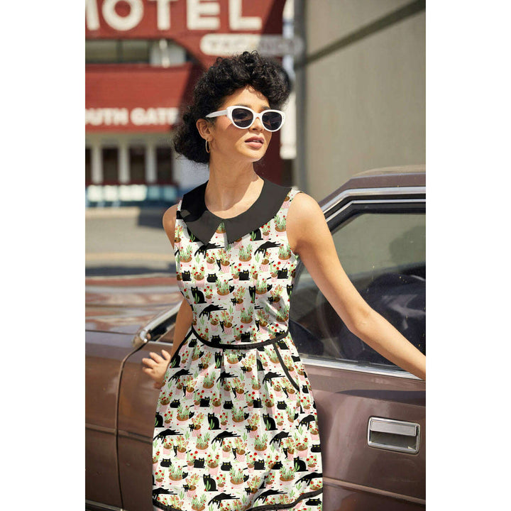 Cats & Plants Collared Dress - Plus Sizes only