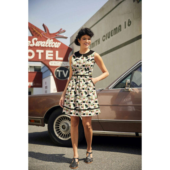 Cats & Plants Collared Dress - Plus Sizes only