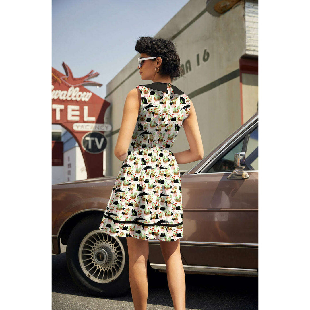 Cats & Plants Collared Dress - Plus Sizes only