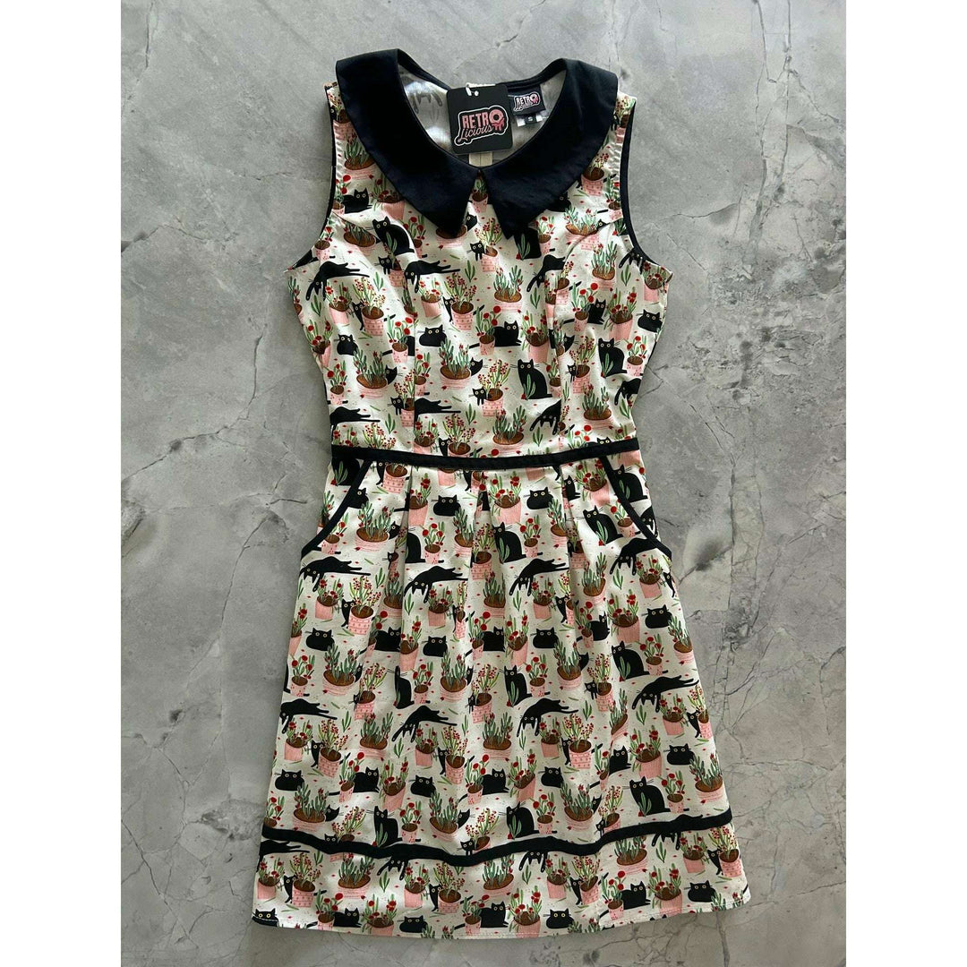 Cats & Plants Collared Dress - Plus Sizes only