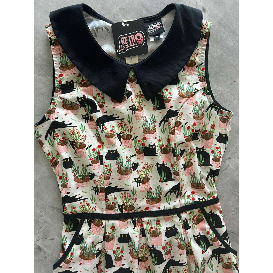 Cats & Plants Collared Dress - Plus Sizes only