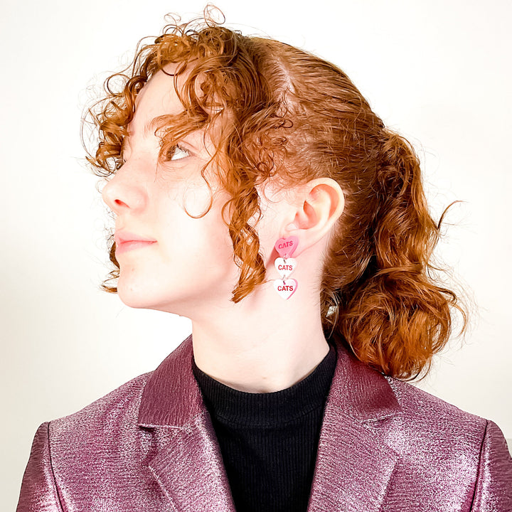 Last Chance! Cats Cats Cats Candy Heart Dangle Earrings