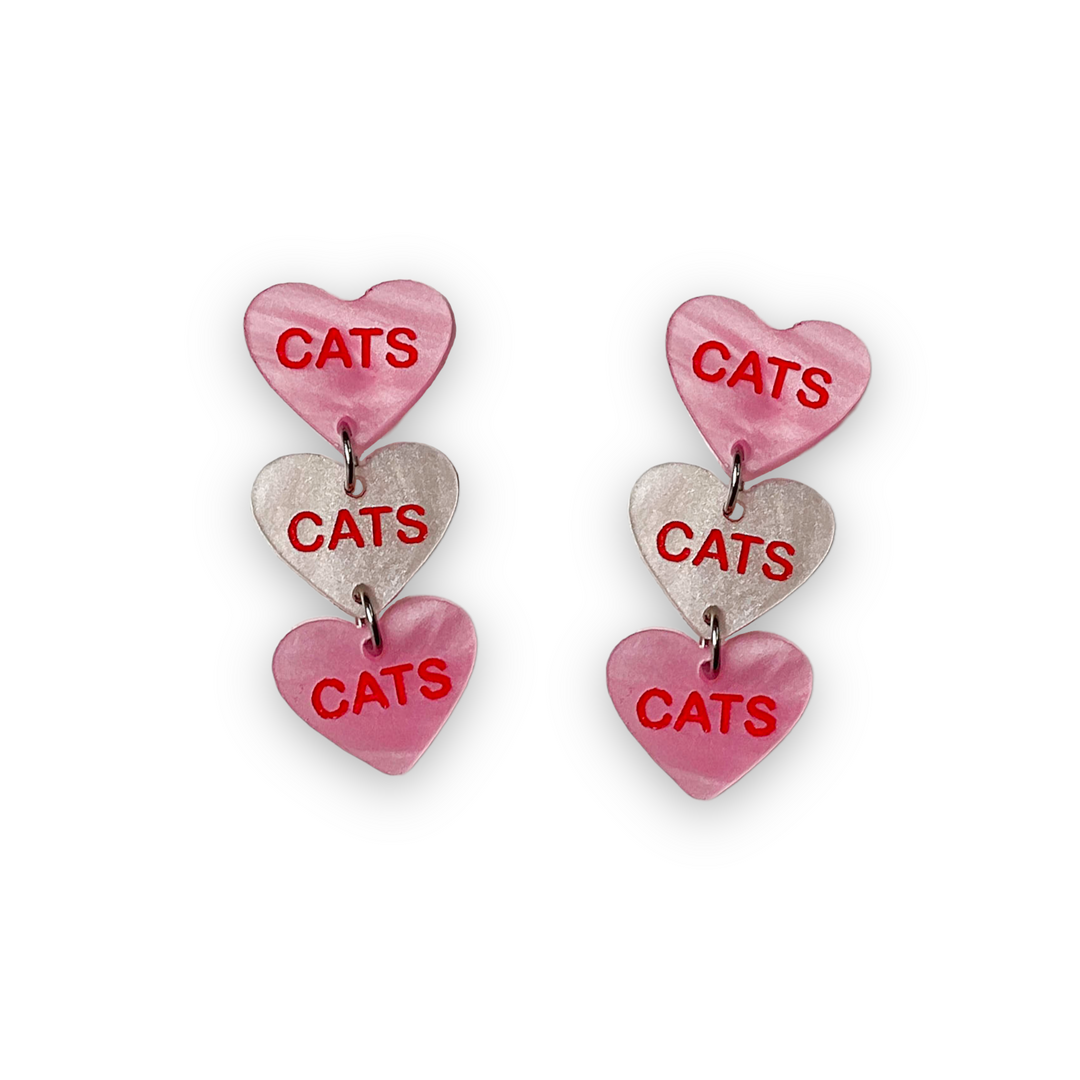 Last Chance! Cats Cats Cats Candy Heart Dangle Earrings