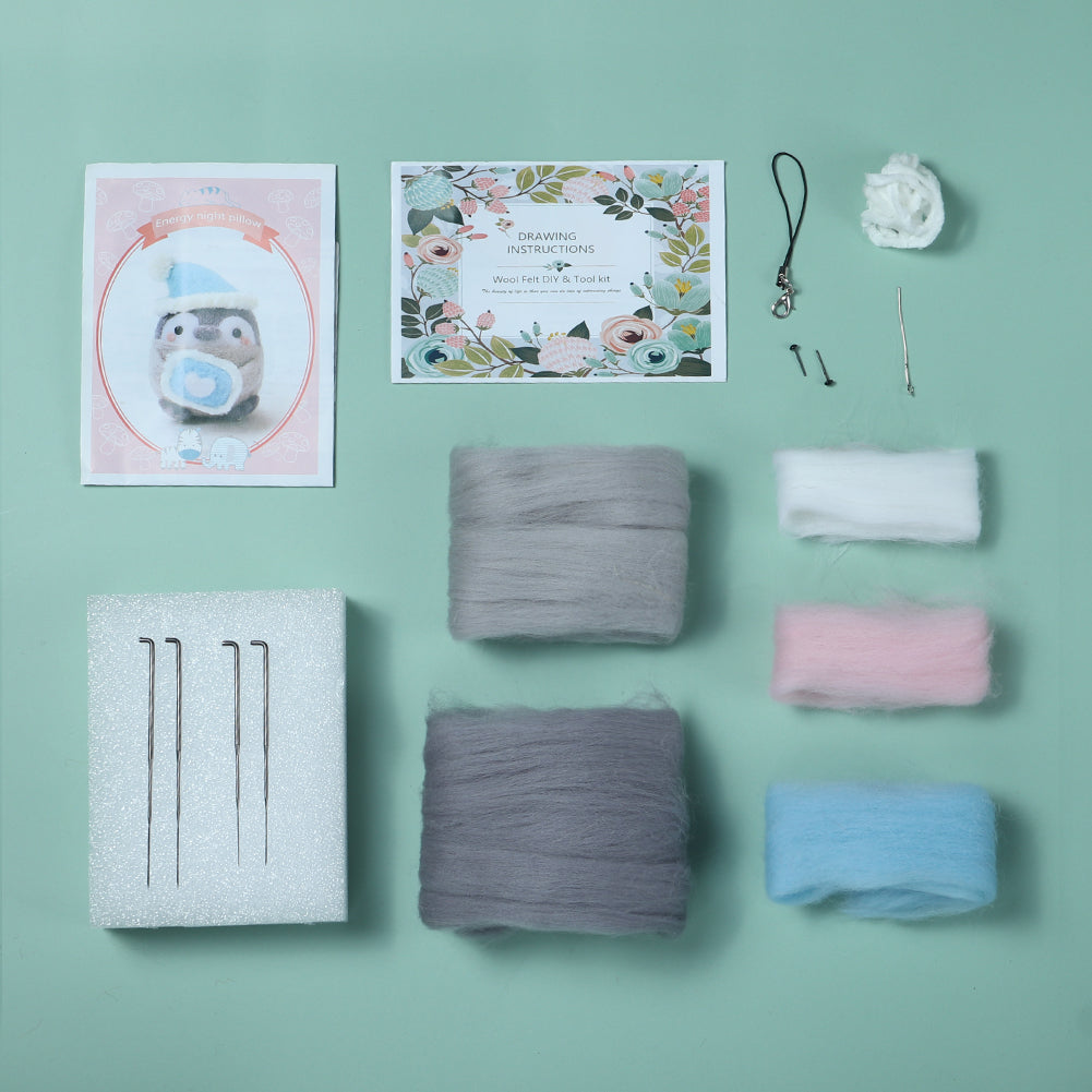 Sleepy Penguin Needle Felting Kit. Wizardi DIY Wool Craft Kit F07N8-W115